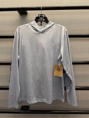 Eddie Bauer 2 PC Light Blue Long-Sleeve Hooded Swim Shirt and Swim Trunk